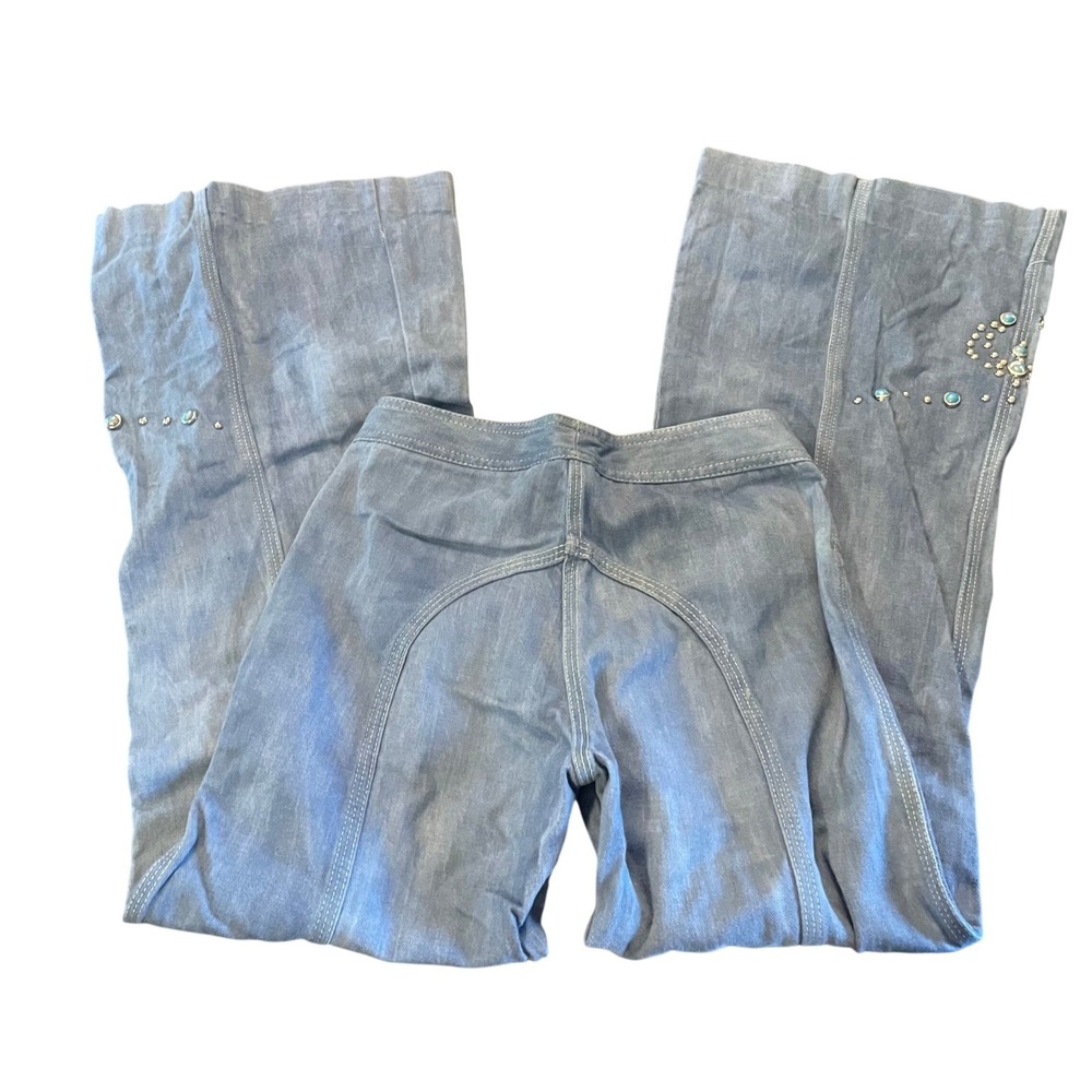 Vintage Faded Glory Studded Turquoise Flare Jeans Womens 7 High Rise Light Wash - Picture 2 of 4